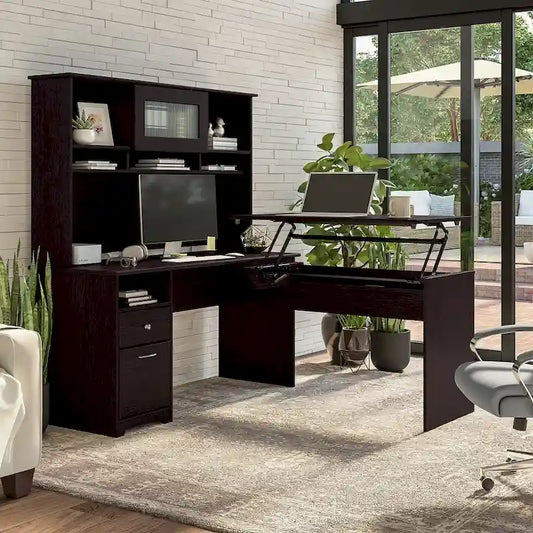 60W 3-position L-shaped Sit to Stand Desk with Hutch by Bush Furniture