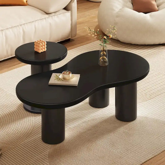 Set of 2 Nesting Cloud Coffee Table with Round Small Side Table