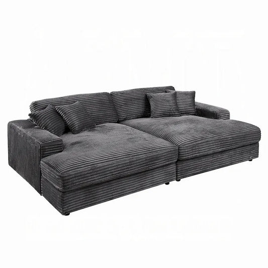 Liny 2pc Sectional Sofa Daybed Set, 4 Throw Pillows, Dark Gray Velvet