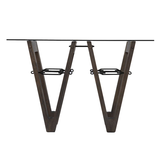 Clear Glass Reclaimed Wood Console Table with Abstract Base - 46 L x 18 W x 29.5 H