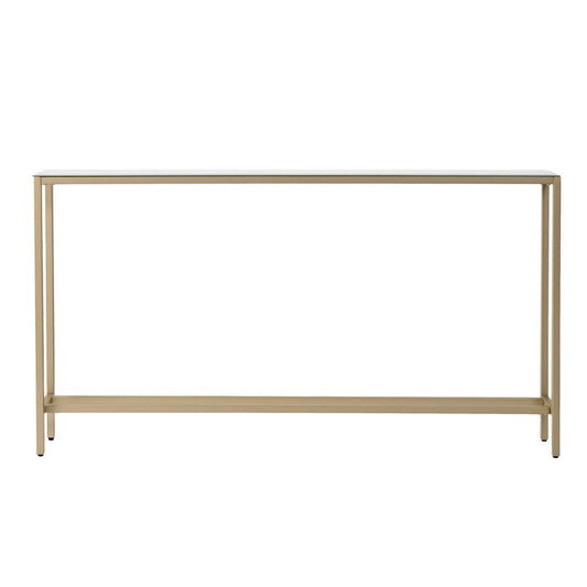 Silver Mirrored Glass Console Table, Gold Metal Legs and Modern Style - 56 L x 8 W x 30 H