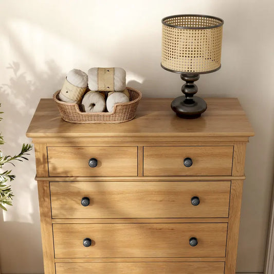 Furniture of America Wellington Farmhouse Natural Oak Wood 5-Drawer Chest