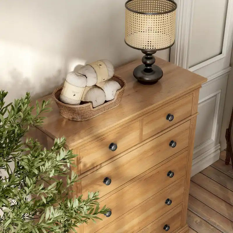 Furniture of America Wellington Farmhouse Natural Oak Wood 5-Drawer Chest