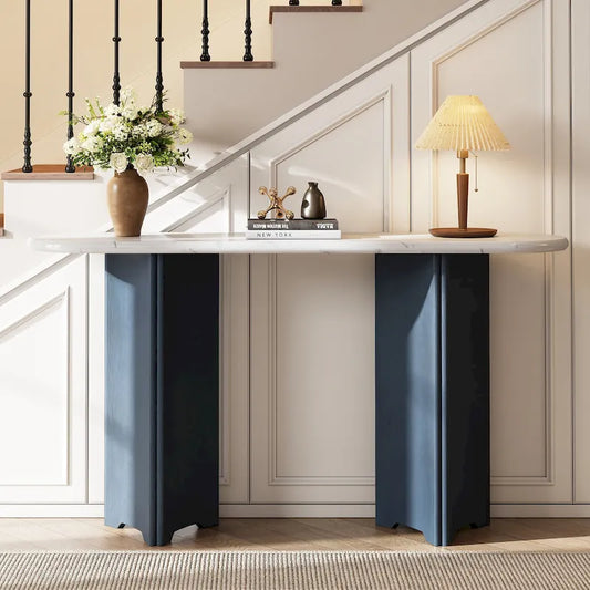 53.9 Console Table with Faux Marble Top & Wood Base