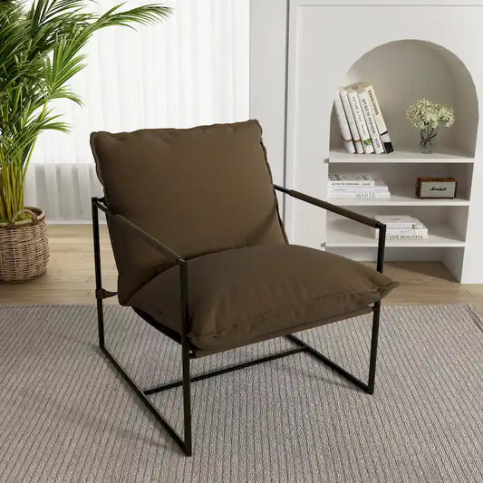 Metal Framed Accent Chair Sling Armchair with Bag Cushion