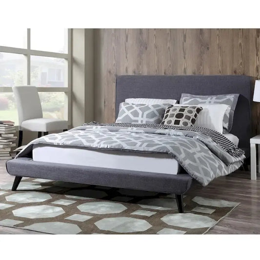 Nixon Mid-century Modern Grey Linen Bed
