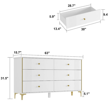6 Drawer Dresser Modern White Dresser Chest Wood Storage Chest