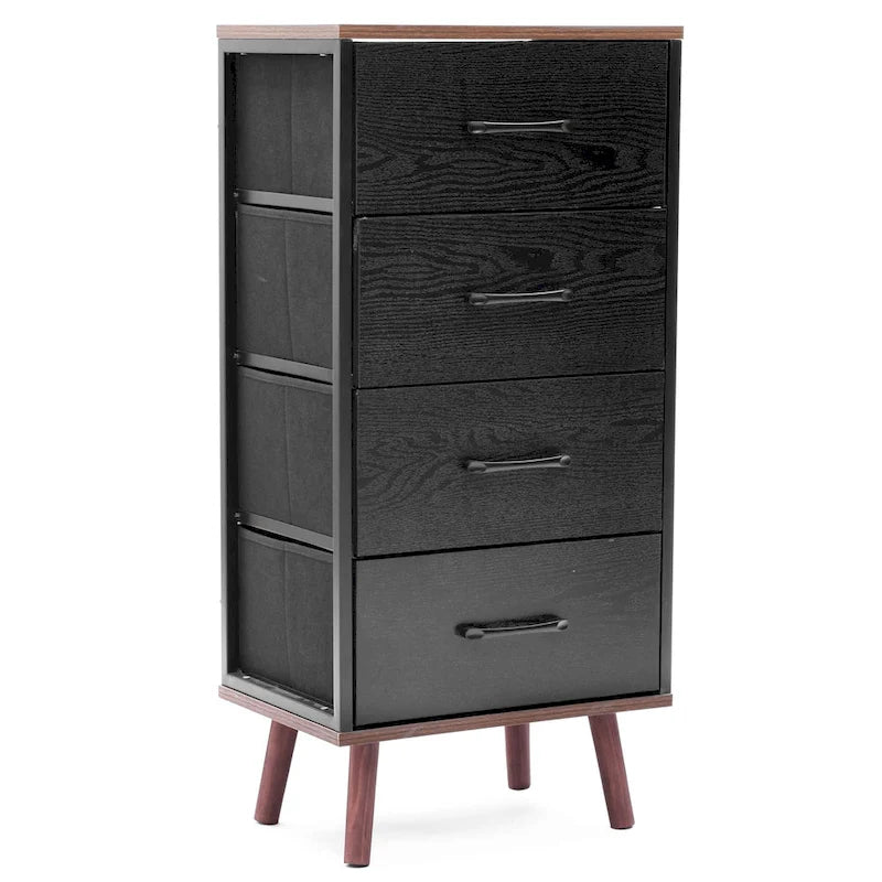 Black Manufactured Wood 4-Drawer Accent Chest with Brown Accents