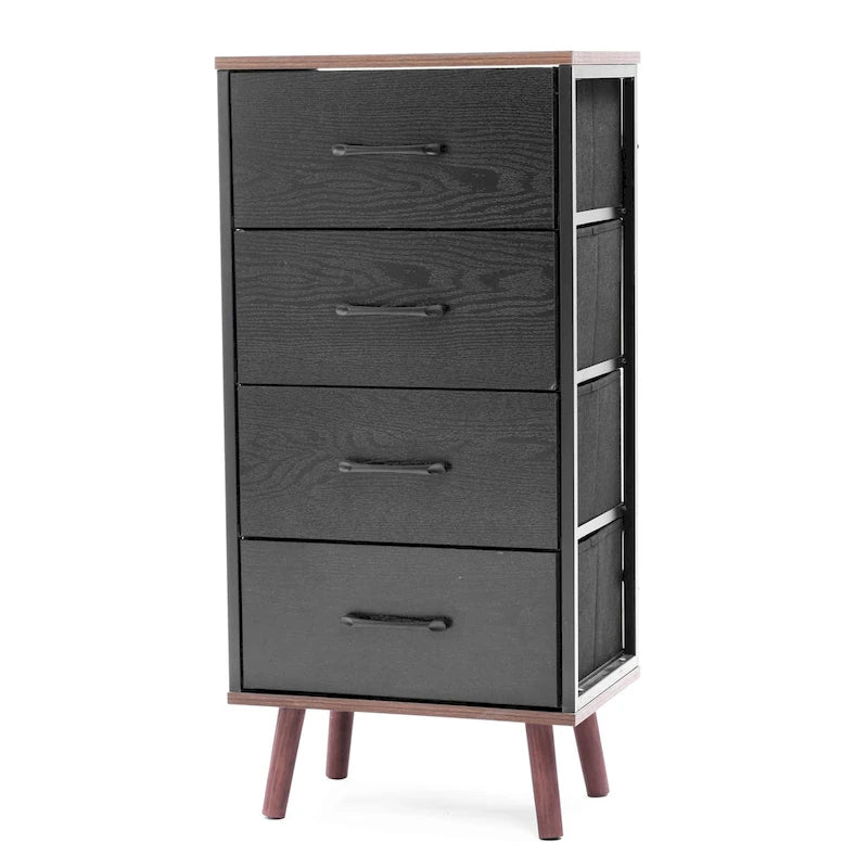 Black Manufactured Wood 4-Drawer Accent Chest with Brown Accents