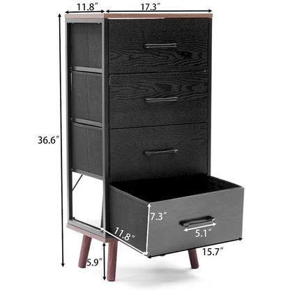 Black Manufactured Wood 4-Drawer Accent Chest with Brown Accents