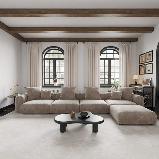 L-shape Corduroy 5-pieces Upholstered Sectional Sofa