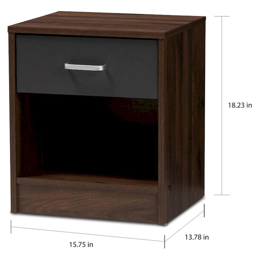 Contemporary 1-Drawer Brown and Grey Nightstand by Baxton Studio