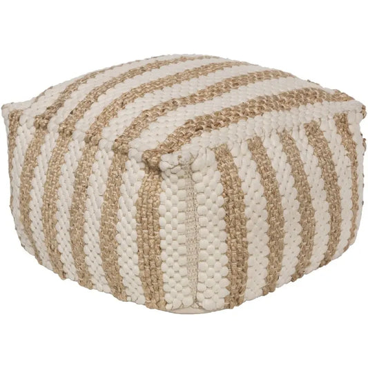Striped Almeria Square Jute/Cotton Pouf (20 x 20 x 12)