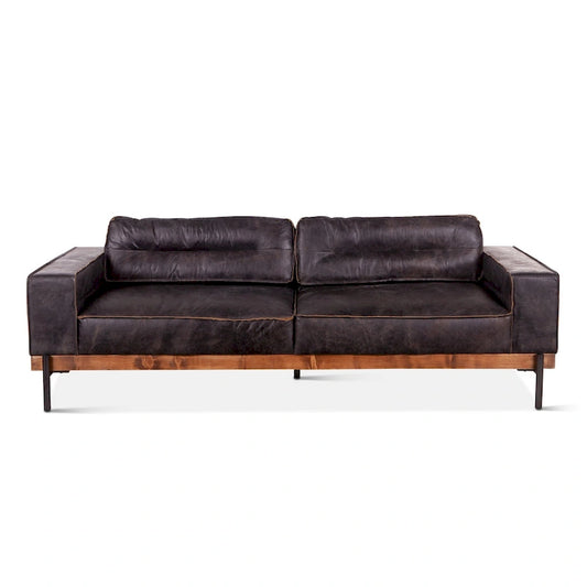 Chiavari Distressed Antique Ebony Leather Sofa