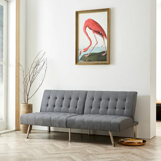 Tufted Mid-Century Modern Split Back Futon Sofa Couch Bed with Chrome Legs