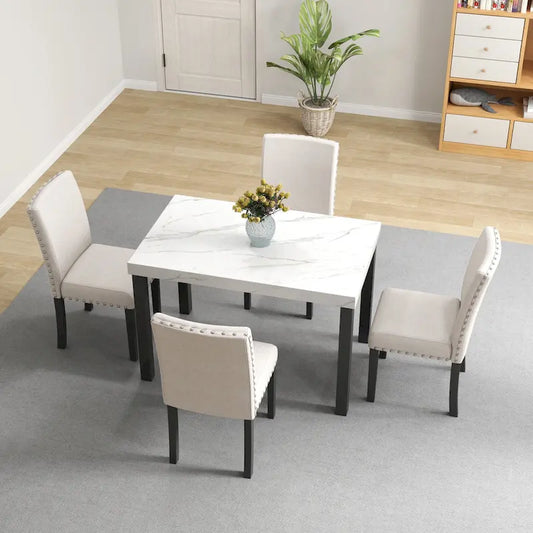 Five-piece dining set with imitation marble tabletop