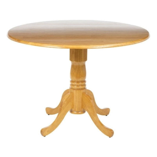 Round 42-inch Drop-Leaf Dining Table in Oak Wood Finish - 29.75 H x 42 L x 42 W