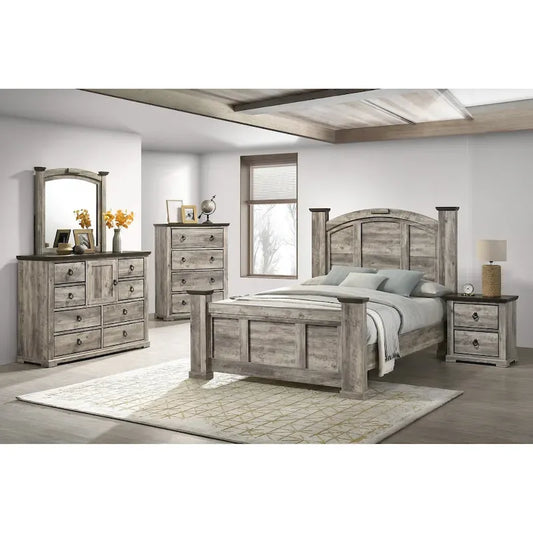 Aimon 3 Piece Gray Rustic Panel Bedroom Set
