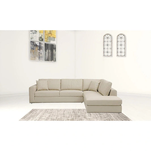 HomeRoots Beige Italian Leather Reclining L Shaped Two Piece Corner Sectional - 117