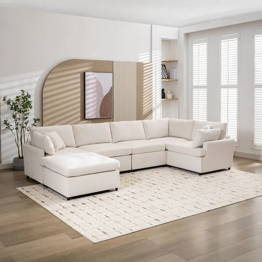 Modern Large U-Shape Sectional Sofa, with Removable Ottomans for Living Room