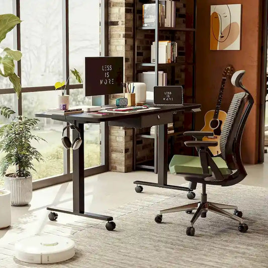 FEZIBO Standing Desk with Drawer, Adjustable Height Electric Stand up Desk, Sit Stand Home Office Desk, Ergonomic Workstation