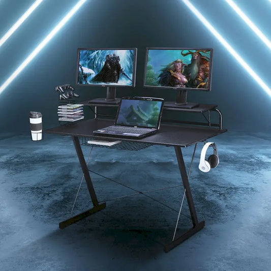 Techni Sport Carbon Computer Gaming Desk with Shelving