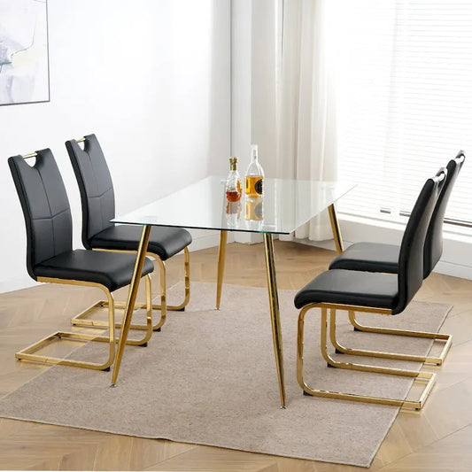 Modern Dining Chairs with Chrome Metal Legs Set of 4