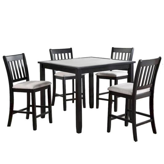 Nick 5 Piece Counter Height Dining Table and Chairs Set, Black, White