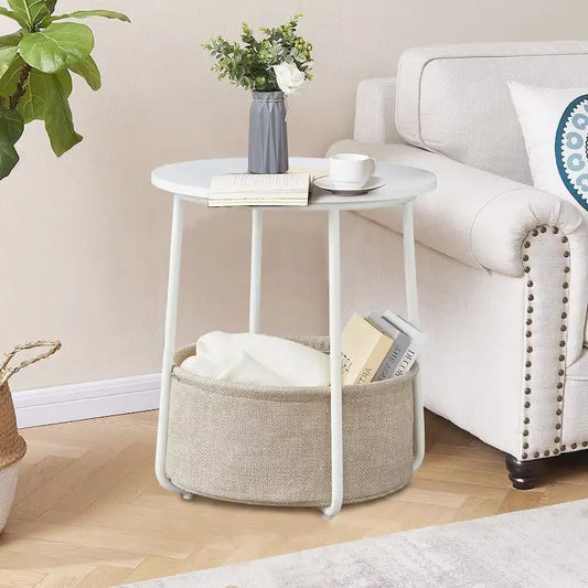 Modern Nightstand Bedside Table with Fabric Basket for Bedroom Nursery